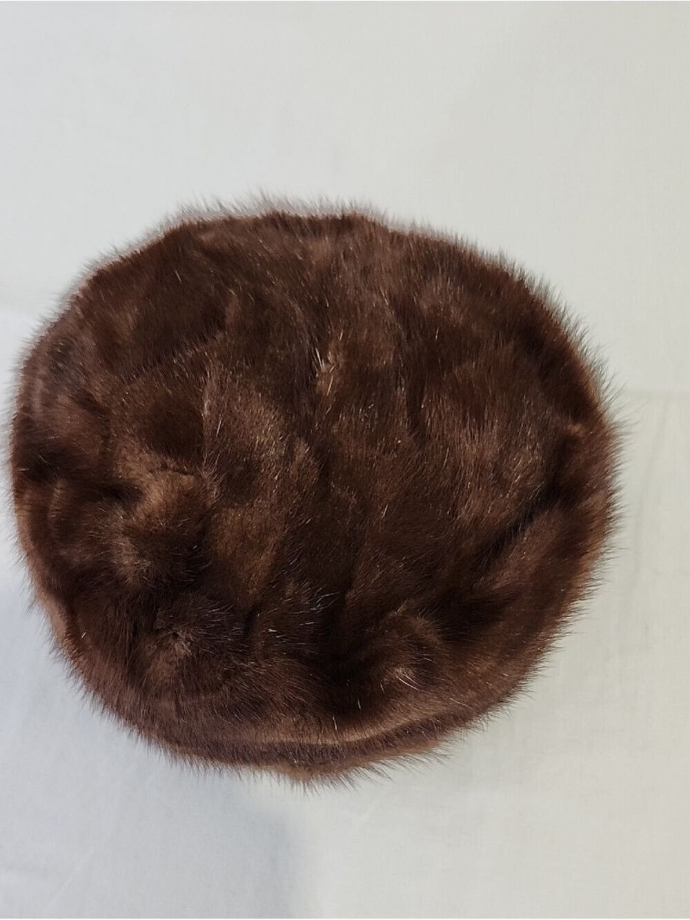 Vintage designed by Lora Brown Mink Fur Pillbox Hat Beret 24" Around Hat Band - Picture 5 of 9
